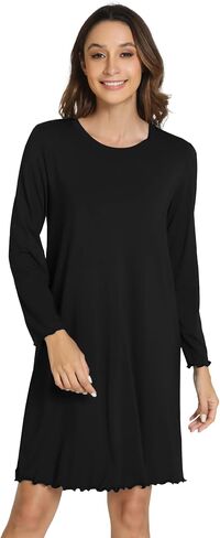 WiWi Women's Long-sleeved Nightdress Nightgowns for Women Crew Neck Sleepwear-Viscose from Bamboo S-XXL in Saudi Arabia