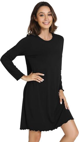 WiWi Women's Long-sleeved Nightdress Nightgowns for Women Crew Neck Sleepwear-Viscose from Bamboo S-XXL in Saudi Arabia