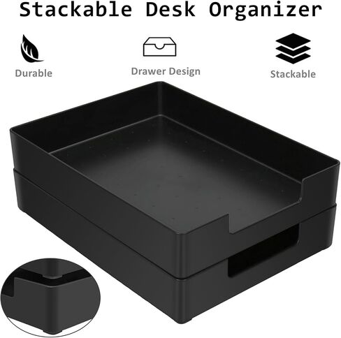 Paper Tray Organizer for Desk, 2pcs Stackable Letter Tray, Desk Drawer Organizer, Front-Load A4 Paper File Folder Magazine Storage Holder, Office Desktop Accessories Workspace Document Organizer in Saudi Arabia