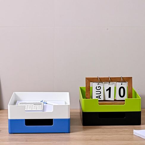 Paper Tray Organizer for Desk, 2pcs Stackable Letter Tray, Desk Drawer Organizer, Front-Load A4 Paper File Folder Magazine Storage Holder, Office Desktop Accessories Workspace Document Organizer in Saudi Arabia