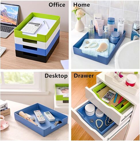 Paper Tray Organizer for Desk, 2pcs Stackable Letter Tray, Desk Drawer Organizer, Front-Load A4 Paper File Folder Magazine Storage Holder, Office Desktop Accessories Workspace Document Organizer in Saudi Arabia