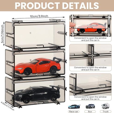 Yousoontic 48 قطعة 1/64 تكويم سيارات لعبة تخزين واضح سيارة صندوق عرض تخزين مقياس سيارات مصنوعة بالضغط سيارات لعبة تخزين للسيارات الصغيرة in Kuwait