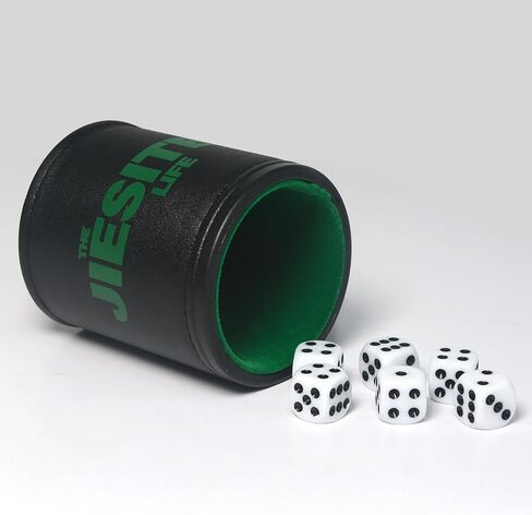 Leather Dice Cup Felt Lined Quiet Dice Cup Set with 6 Acrylic Dices Multi Color for Yahtzee Game Farkle Liars Dice (Green) in Saudi Arabia