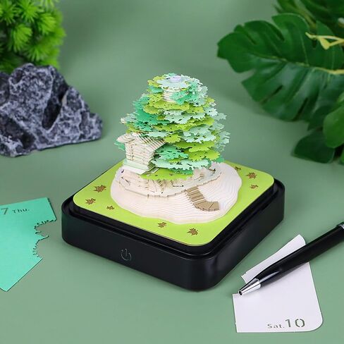 منصات مذكرة ثلاثية الأبعاد تقويم مكتب ورقي، تقويم 2025 شجرة ساكورا الإبداعية ثلاثية الأبعاد المفكرة Artopad نحت هدية ديكور سطح المكتب، تقويم مكتب الفنان (شجرة ساكورا-أخضر) in Kuwait