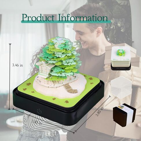 منصات مذكرة ثلاثية الأبعاد تقويم مكتب ورقي، تقويم 2025 شجرة ساكورا الإبداعية ثلاثية الأبعاد المفكرة Artopad نحت هدية ديكور سطح المكتب، تقويم مكتب الفنان (شجرة ساكورا-أخضر) in Kuwait