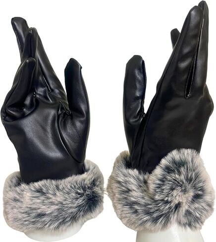 قفازات نسائية شتوية من الجلد الناعم الفاخر من الفرو الصناعي، قفازات شاشة تعمل باللمس وقفازات حفلات عصرية مع بطانة من الصوف in Kuwait