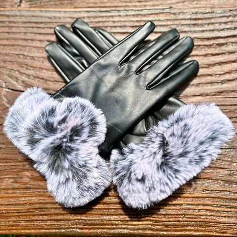 قفازات نسائية شتوية من الجلد الناعم الفاخر من الفرو الصناعي، قفازات شاشة تعمل باللمس وقفازات حفلات عصرية مع بطانة من الصوف in Kuwait