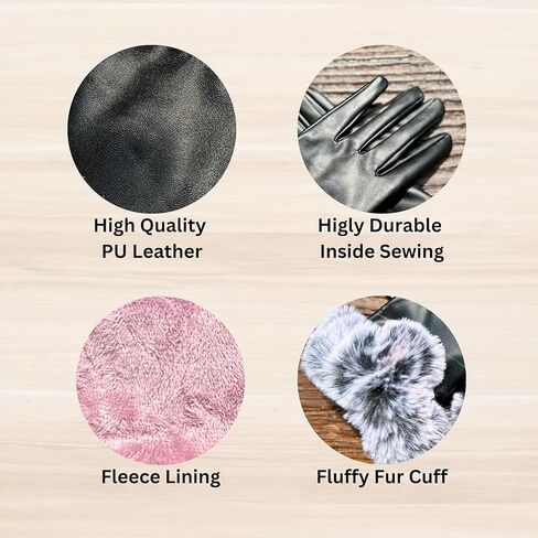 قفازات نسائية شتوية من الجلد الناعم الفاخر من الفرو الصناعي، قفازات شاشة تعمل باللمس وقفازات حفلات عصرية مع بطانة من الصوف in Kuwait
