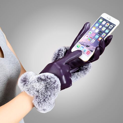 قفازات نسائية شتوية من الجلد الناعم الفاخر من الفرو الصناعي، قفازات شاشة تعمل باللمس وقفازات حفلات عصرية مع بطانة من الصوف in Kuwait