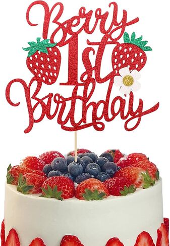 قطعة واحدة من أعلى كعكة عيد الميلاد الأول مع زهرة لامعة، قطعة واحدة من كعكة الفراولة لعيد الميلاد الأول لتزيين كعكة الفراولة بموضوع الفراولة ومستلزمات تزيين الكيك لحفلات أعياد الميلاد in Saudi Arabia