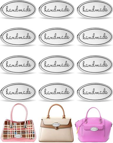 Megitzuu 12PCS Handmade Tags, Alloy Handmade Labels with Shims Colorful Alloy Hand Made Signs Oval Knitting Sewing Labels for Bags, Hats, Clothing, Handmade Items, Crochet Supplies (Silver) in Saudi Arabia