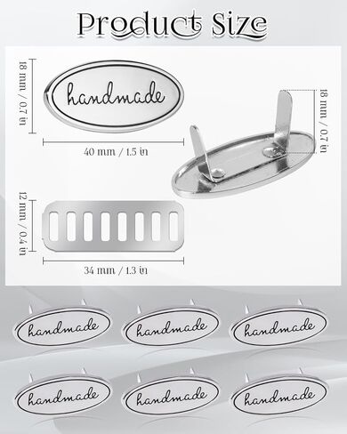 Megitzuu 12PCS Handmade Tags, Alloy Handmade Labels with Shims Colorful Alloy Hand Made Signs Oval Knitting Sewing Labels for Bags, Hats, Clothing, Handmade Items, Crochet Supplies (Silver) in Saudi Arabia