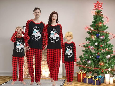 Family Matching Pajama Sets Cute Christmas Tree Sleepwear Snowman Holiday PJS for Couples and Kids in Saudi Arabia