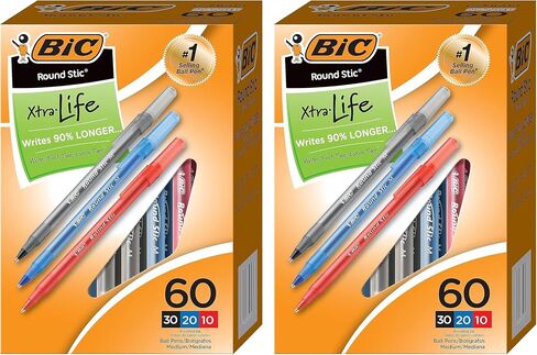 أقلام حبر جاف مستديرة Stic Xtra Life من BIC، ذات نقطة متوسطة (1.0 ملم)، عبوة مكونة من 60 قلمًا كبيرة الحجم، أسطوانة مستديرة مرنة للكتابة المريحة، رقم 1 أقلام حبر جاف الأكثر مبيعًا (عبوة من قطعتين) in Saudi Arabia