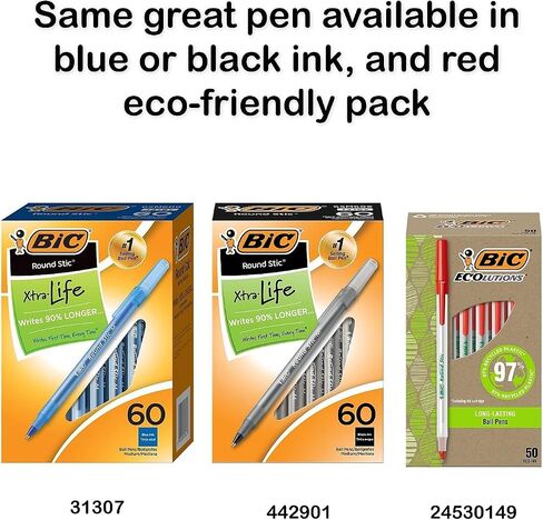 أقلام حبر جاف مستديرة Stic Xtra Life من BIC، ذات نقطة متوسطة (1.0 ملم)، عبوة مكونة من 60 قلمًا كبيرة الحجم، أسطوانة مستديرة مرنة للكتابة المريحة، رقم 1 أقلام حبر جاف الأكثر مبيعًا (عبوة من قطعتين) in Saudi Arabia