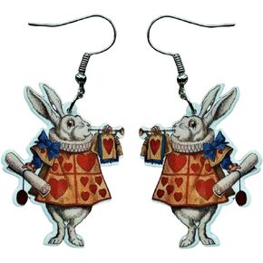 Cute Pair of Alice in Wonderland Classic Style White Rabbit Earrings for Women, Teens, Cosplay and More. Fun Pair of Drop and Dangle White Rabbit Earrings for Women. Fun Pair of Queen of Hearts, White Rabbit, Alice Costume Accessories for Women. Drop and 
