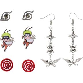 Naruto Shippuden Anime Manga Costume Jewelry Stud And Dangle Earring Set 4 Pack