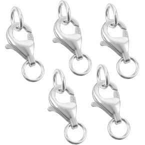 5Sets 925 Sterling Silver Lobster Claw Clasp with Closed Jump Rings, 8mm Jewelry Bracelet Necklace Clasps and Closures for Jewelry Making