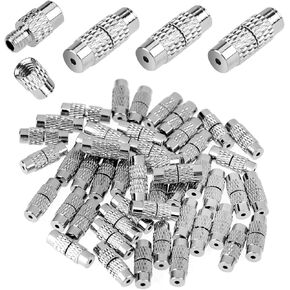 50 Pcs DIY Bracelet Ends, Barrel Screw Clasps for Jewelry Making, Silver Brass Screw Clasps, Barrel Clasps Cord End Caps, Fastener Jewelry End Tip Sets for Necklace, Barrel Clasps for Waist Beads