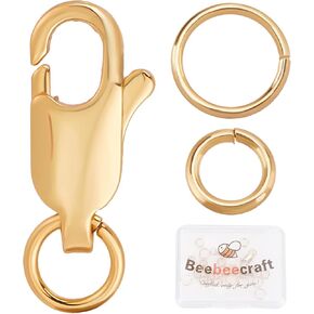 Beebeecraft 18Pcs 18K Gold Plated Jewelry Lobster Clasp 0.45x0.23Inch Lobster Claw Clasps with 2 Size Jump Ring for Bracelets Necklace