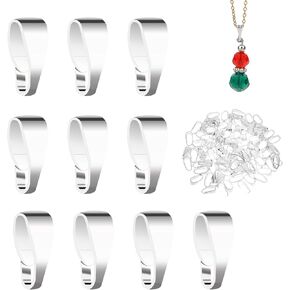100PCS Pendant Clasp, 7 X 3.6 X 3 Mm Necklace Charm Clasp, Jewelry Bails Charm Clips Connector Pendant Clasps, Dangle Bead Pinch Bails with Interface Pinch Bails for Jewelry Making (Silver)