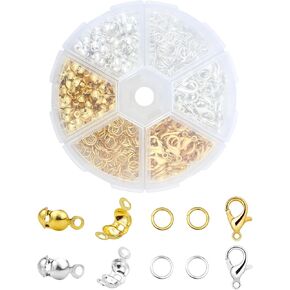 460 Pcs Jewelry Making Accessories Set Includes 200 Pcs Open Jump Ring Connectors 200 Pcs Bead Tips Knot Covers and 60 Pieces Lobster Claw Clasps for DIY Jewelry Making (Gold, Platinum)