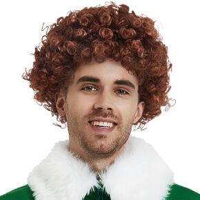 Elf Wig for Men Christmas Brown Curly Wigs Adult Halloween Cosplay 70s Disco Realistic Deluxe Mens Xmas Character Holiday Party Costume Accessories Wig Funny Short Hair