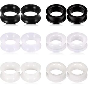 Longbeauty 12PCS Silicone Ear Gauges Plugs Black Clear White Ear Tunnels Flexible Ear Stretchers Expanders Ear Piercing Jewelry for Women Men