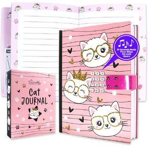 Decorably Journal for Kids - Glittery A5 Cat Diary with Lock Code and Music, Girls Diary with Lock for Girls, Girls Journal with Lock, Diary with Code, Cat Notebook for Girls, Diary for Girls Ages 6-8