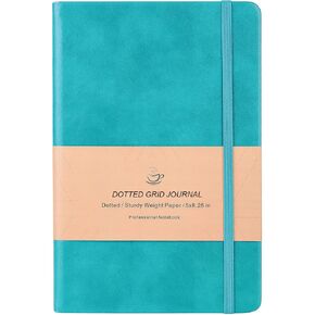 Dotted Grid Notebook/Journal - Dot Grid Hard Cover Notebook, Premium Thick Paper with Fine Inner Pocket, Mint Smooth Faux Leather, 5''×8.25''