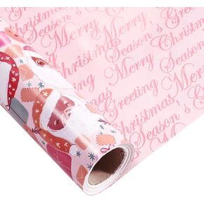 LeZakaa Reversible Christmas Wrapping Paper - Jumbo Roll - Santa Claus & Candy Cane with Metallic Foil in Pink - 24 inches x 100 Feet (200 sq.ft.)