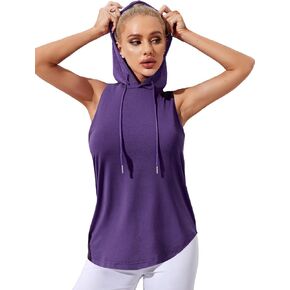 Milumia Women Drawstring Workout Athletic Hoodie Sleeveless Yoga Running Shirt Tank Tops