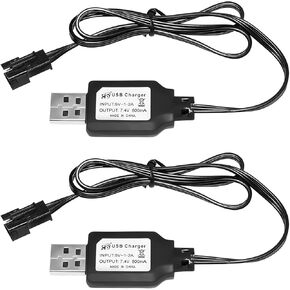 2PCS 7.4V 800mA USB Charging Cable with SM-3P Plug Connector for RC Excavator, Truck, Tank,Huina 1575 RC Engineering Vehicle,DE43 DE60 RC Toy Car,7.4V Battery USB Charger