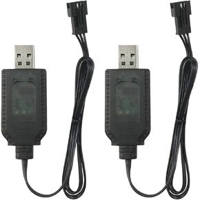 SM-3P Charger for RC Car/Boat/Gel Ball Blaster 7.4V Li-ion Lipo Battery - USB Charging Cable 2-Pack