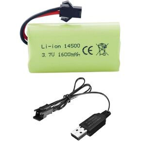 Fytoo 1PCS 3.7V 1600mah Li-ion Battery with SM-2P Plug with 1PCS USB Charging Cable for 9962 8837 RC Toy Car Battery Remote Control Car Engineering VehicleTruck Battery