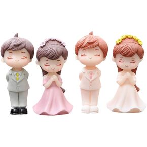 2 Pairs Couple Doll Ornaments Groom Dining Table Centerpieces Mini Top Hat Bride and Groom Statue Lover Figurine Wedding Cake Figurines Couple Cake Decor Wedding Couple Dolls