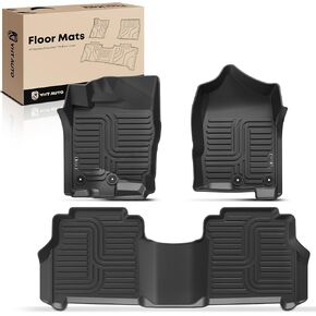 YHTAUTO Automotive All Weather Floor Mats Compatible with Nissan Titan 2017-2021, Titan XD 2016-2021 Crew Cab, Car Mats Custom Fit TPE Floor Liners Front & Back Seat, Black, Set of 3