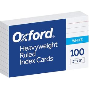Oxford 3x5 Heavy Weight Ruled Index Card, White, 100 Count (63500), 2 Set of 100 total Of 200 Cards