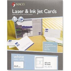 MACO Laser/Ink Jet White Index Cards, 3 x 5 Inches, 3 Per Sheet, 150 Per Box (ML-8576) (MACML8576)