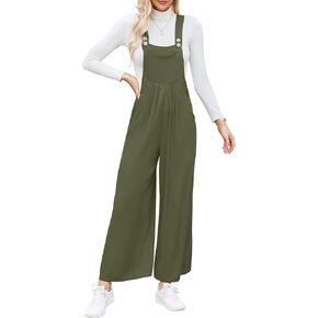 Womens Wide Leg Overalls Casual Rompers Loose Sleeveless Outfits Fall Jumpsuits Straps With Pockets