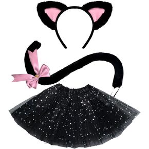 Animal Costume Set Cute Cat Cow Lion Headband Tail and Tutu for Halloween Cosplay Dress Up
