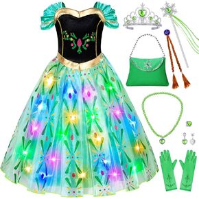 Light Up Princess Anna Costume for Girls Dress Up - LED Light-Up Princess Anna Dress for Girls with Accessories