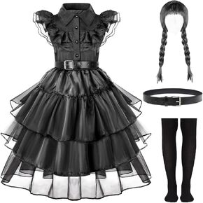 Black Dress for Girls - Halloween Costume for Toddler Girls Age 3-14 Year Old, Black Costume for Girls Dress Up