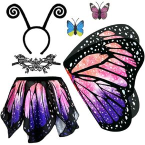 yamisan Butterfly Costumes for Girls, Kids Butterfly Wings with Skirt Dress Up for Halloween Party Costume Set