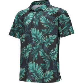 TIHEEN Mens Performance Moisture Wicking Golf Polo Shirt,Mens Business Casual Printed Short Sleeve Polo Shirts