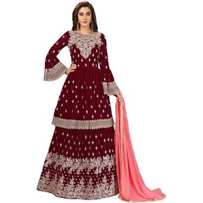 TRENDMALLS Women's Georgette Embroidery Anarkali Kurta Lehenga Indian Pakistani Suit Set