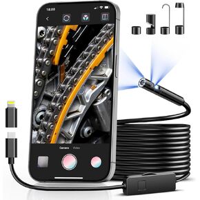 [Dual-Lens] Borescope,Endoscope Camera with Light,1920P Inspection Camera with 8+1 Adjustable LED Lights, Endoscope with 16.5ft Semi-Rigid Cable Waterproof Snake Camera for iPhone, iPad, Samsung