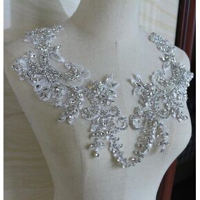 Bling Mirror Pair Crystal Beaded Motif Rhinestone Applique Lace Pair Embellished Bling Addition for Shoulder Bodice Party Wedding Dress Evening Gown Accessories