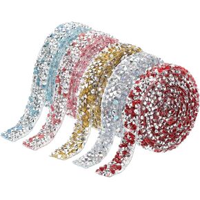 MECCANIXITY 5 Roll 5 Yards Self Adhesive Crystal Rhinestone Diamond Ribbon for Arts Project, Wedding Cakes, Birthday Decorations(Width 0.59inches)