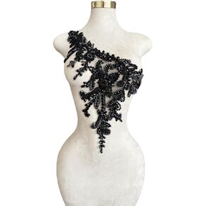 Handmade Rhinestones Applique DIY Handsewing Beads Sequins Trim Patch One Shoulder Dress Clothes Accessories 10X22inches (Silver,B) in Kuwait